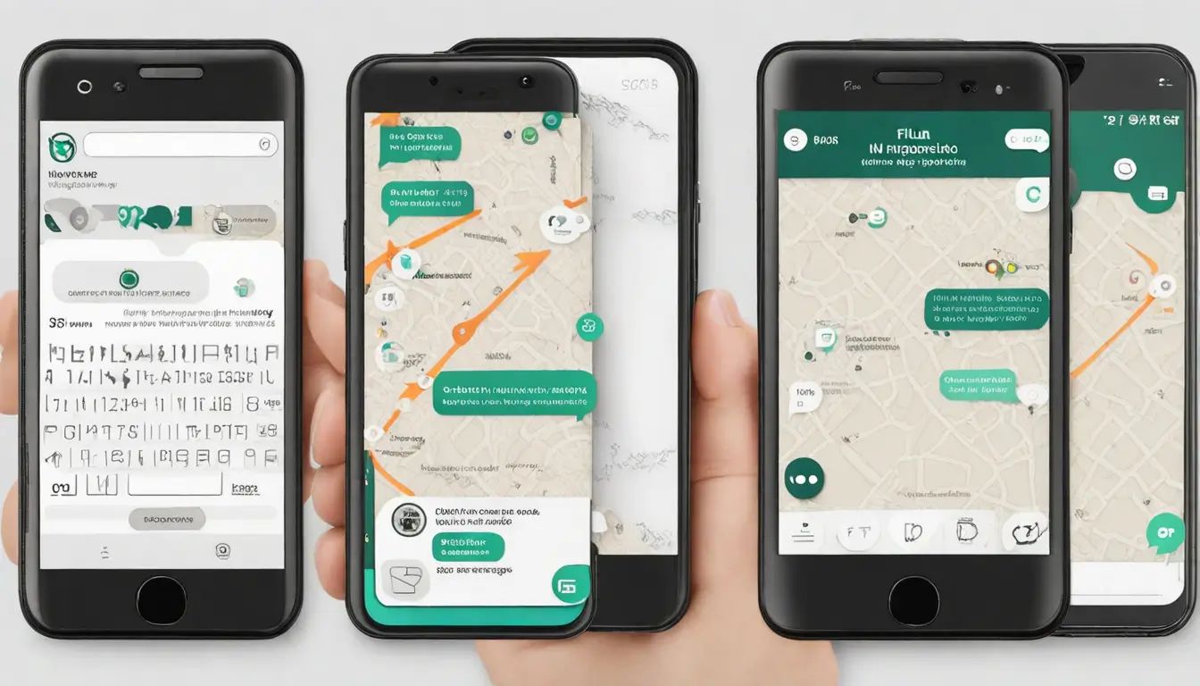 Smartphone preto com WhatsApp aberto sobre fundo tecnológico, simbolizando a criação de fluxos de vendas inteligentes para blogs.
