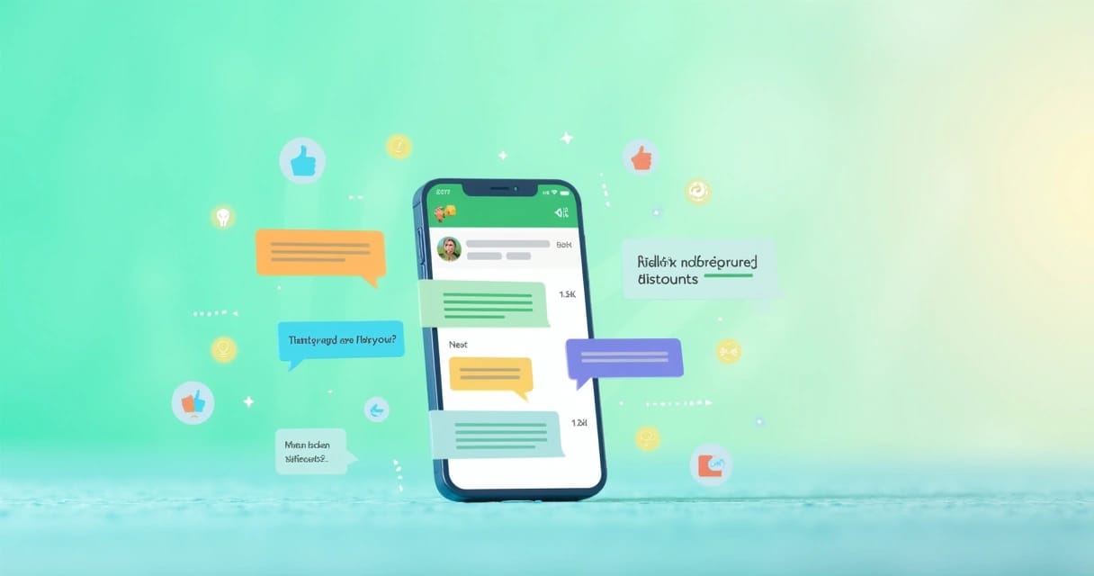 Interface do WhatsApp mostrando mensagens automáticas coloridas e interações em um fundo suave.