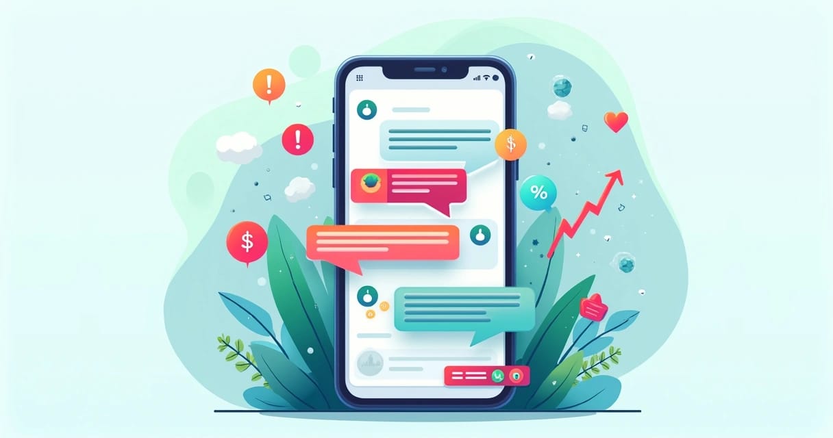 Smartphone mostrando conversas de WhatsApp com ícones de notificações e alertas de urgência