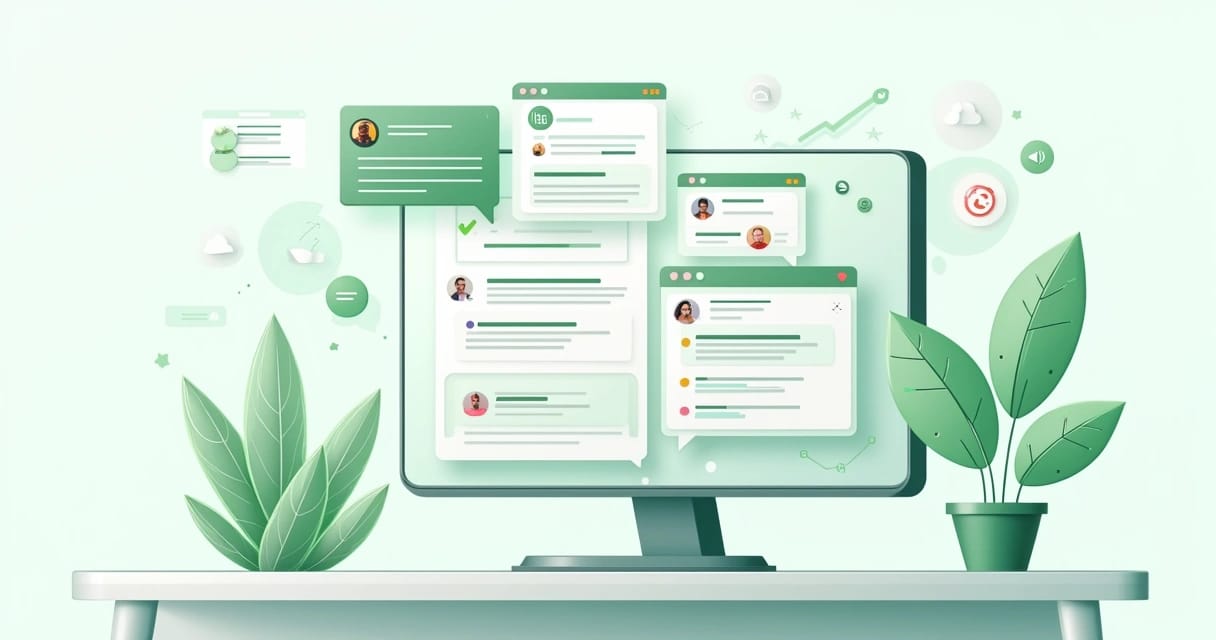 Interface moderna de ferramenta de transmissão do WhatsApp exibida em tela de computador com gráficos e ícones de mensagens automatizadas