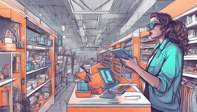 Tela de computador grande com gráficos de automação e notificações inteligentes em janelas pop-up coloridas, observada por três funcionários.