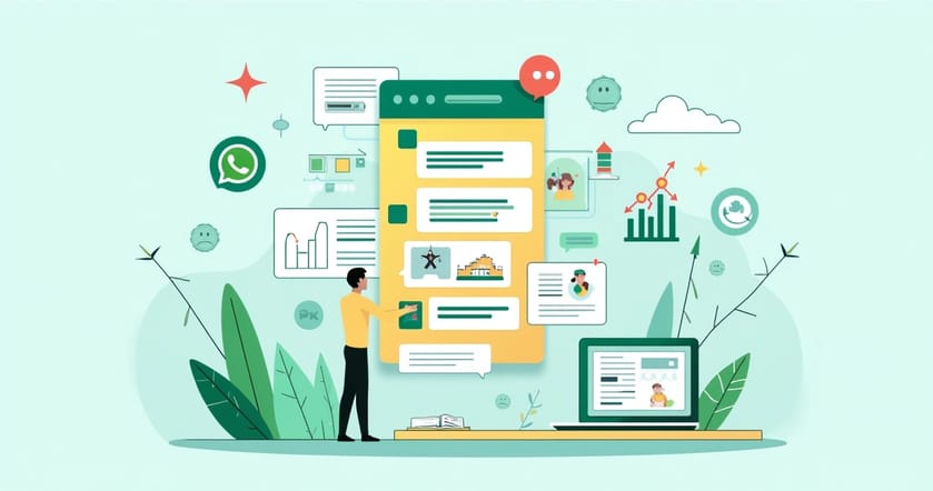 Interface de conversa do WhatsApp com elementos de campanhas de marketing personalizadas.