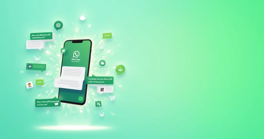 Ilustração de uma conversa automatizada do WhatsApp para recuperar vendas abandonadas.