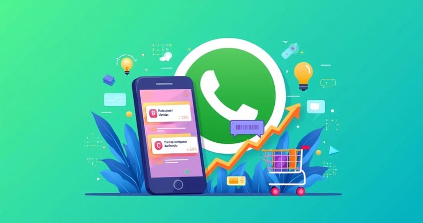 Ilustração digital representando notificações automatizadas no WhatsApp para recuperar vendas perdidas.