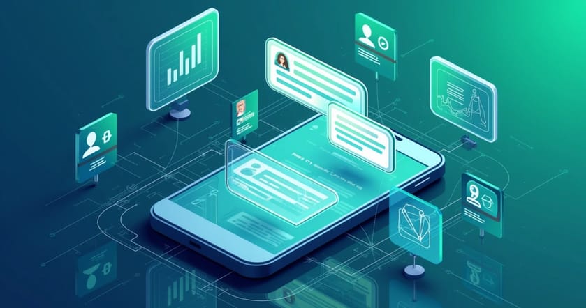 Chatbot de IA interagindo com usuários no WhatsApp em interface moderna e colorida