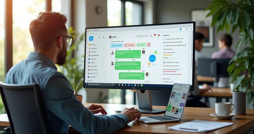 Gestor analisando automação de follow-up pós-venda no WhatsApp em painel com funil de vendas
