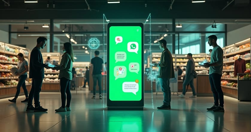 Bot de atendimento de WhatsApp em painel digital dentro de loja 24 horas