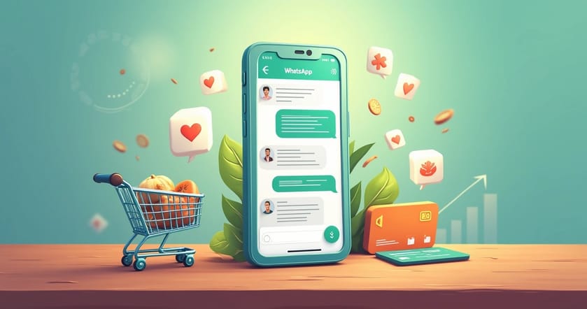 Smartphone on a table displaying WhatsApp conversation about recovering abandoned carts.