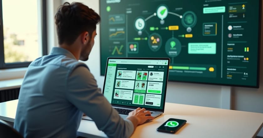 Painel de marketing mostrando microsegmentação de ofertas no WhatsApp em tela de notebook