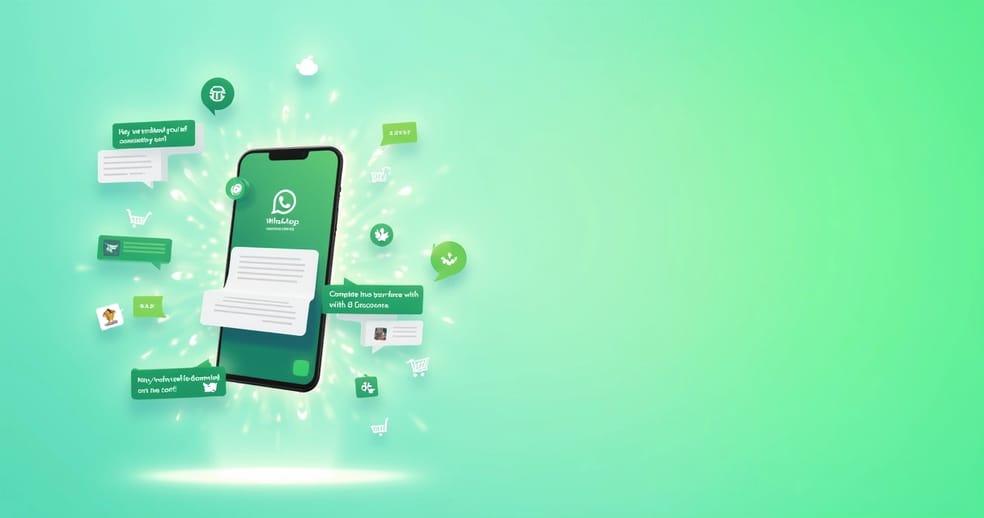 Ilustração de uma conversa automatizada do WhatsApp para recuperar vendas abandonadas.
