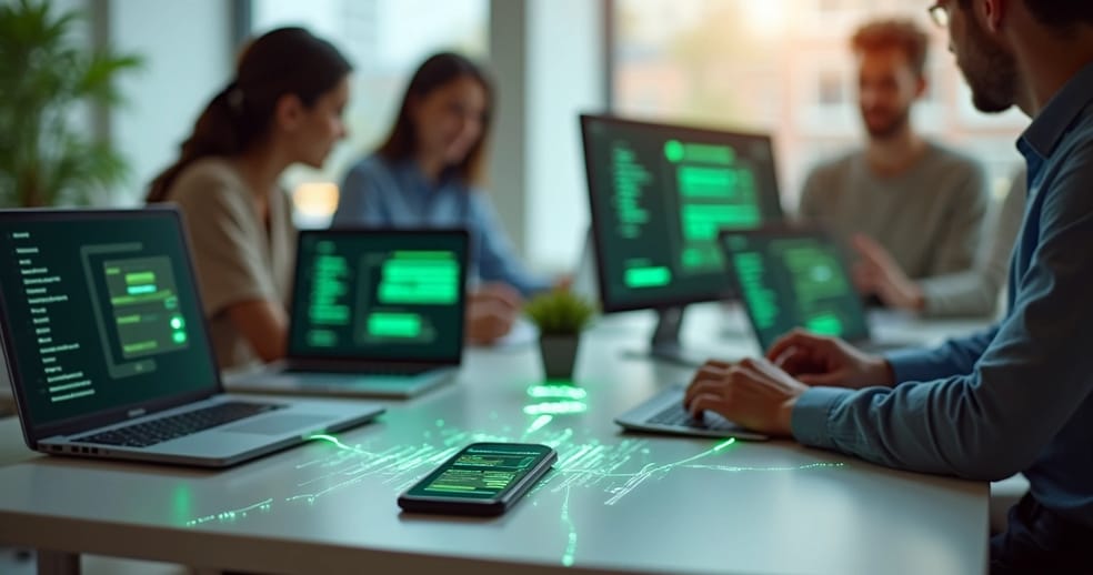 Equipes usando WhatsApp corporativo em cinco dispositivos simultâneos com central de atendimento digital