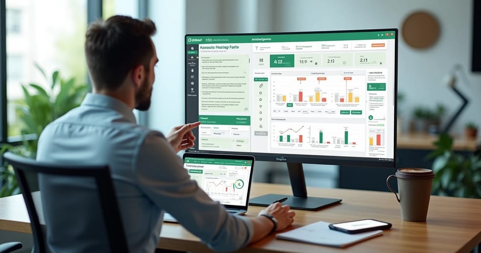 Gestor analisando respostas automáticas e fluxos de vendas no WhatsApp em painel de métricas