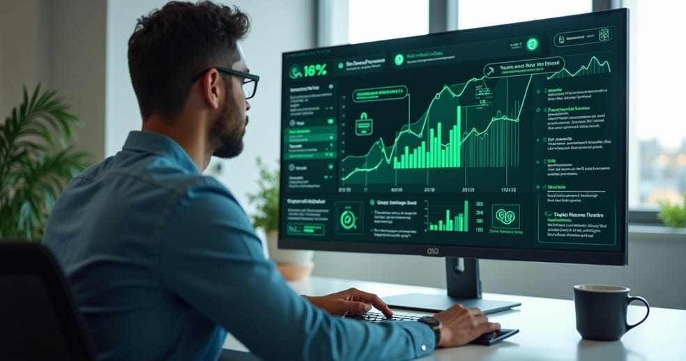 Painel de automação de vendas recorrentes com WhatsApp e gráficos crescendo