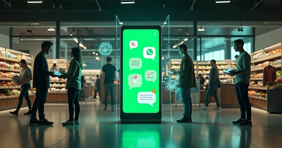 Bot de atendimento de WhatsApp em painel digital dentro de loja 24 horas
