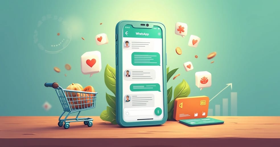 Smartphone on a table displaying WhatsApp conversation about recovering abandoned carts.