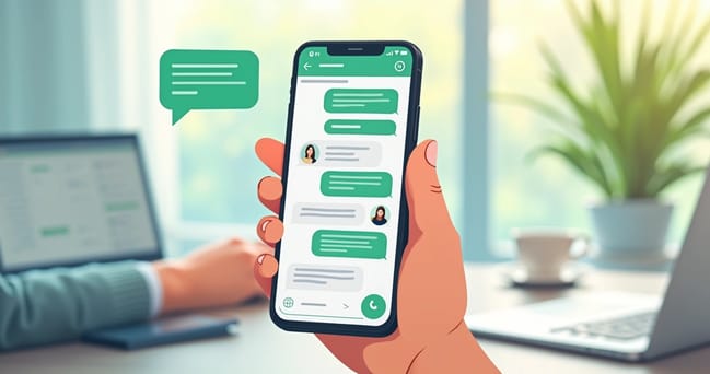 Atendimento digital com interação humana e chatbot em tela de smartphone