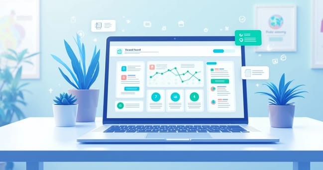 Interface da plataforma de automação de notificações inteligentes no WhatsApp mostrada em um laptop com gráficos e mensagens interativas na tela
