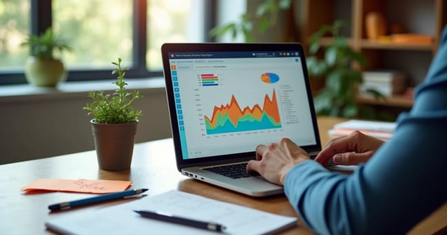 Pessoa analisando gráficos de NPS em laptop com anotações de erros sobre estratégia de CX