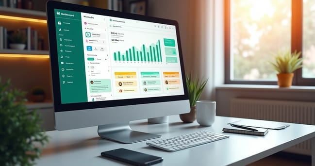 Tela de computador mostrando CRM integrado ao WhatsApp com gráficos de vendas e mensagens automáticas