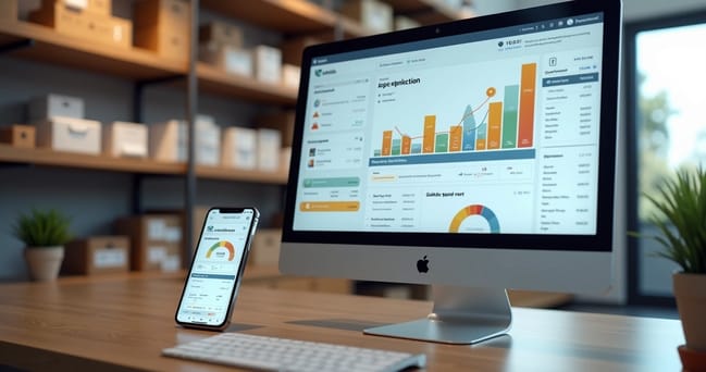 Sistema digital mostrando integração em tempo real entre estoque de loja física e online