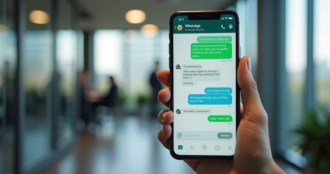 Tela de celular mostrando conversa no WhatsApp com botões interativos e listas de opções para engajamento de clientes
