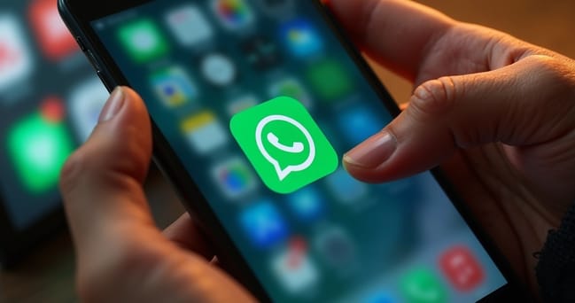 Tela de celular exibindo mensagem de erro ao enviar notificação automatizada pelo WhatsApp, com interface de app moderna e elementos digitais ao redor