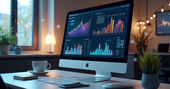 Tela de computador mostrando gráficos e dados para previsão de tendências em e-commerce