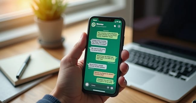 Tela de smartphone mostrando conversa no WhatsApp com mensagens destacadas por gatilhos mentais durante uma negociação