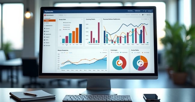 Dashboard moderno com gráficos e indicadores de desempenho de vendas em ambiente corporativo