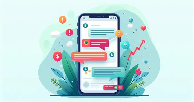 Smartphone mostrando conversas de WhatsApp com ícones de notificações e alertas de urgência