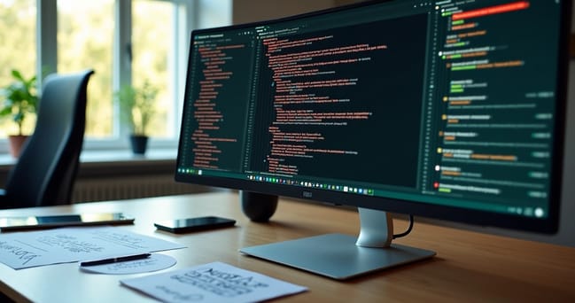 Tela de computador mostrando erros em código de API do WhatsApp com notificações de alerta e gráficos de desempenho
