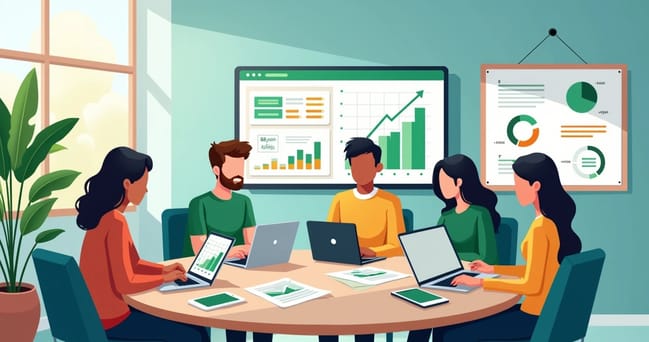 Equipe diversificada discutindo integração de CRM com WhatsApp em um escritório moderno.