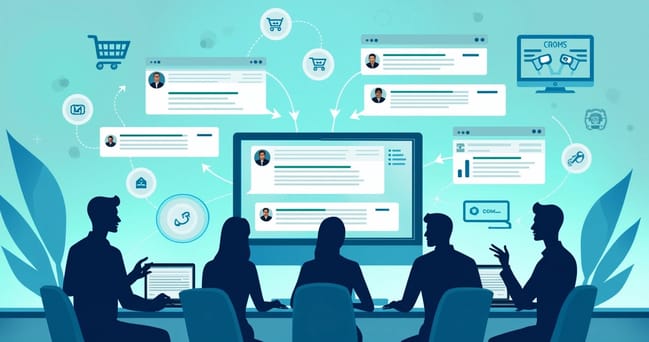 Interface com múltiplas janelas de chat do WhatsApp Business integradas a sistemas de atendimento automatizado