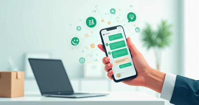 Celular exibindo conversa no WhatsApp com atualização automática de status de entrega e notificações interativas