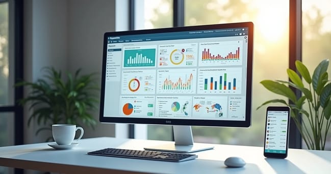 Tela de computador mostrando dashboard de CRM para loja virtual com gráficos e dados de vendas detalhados